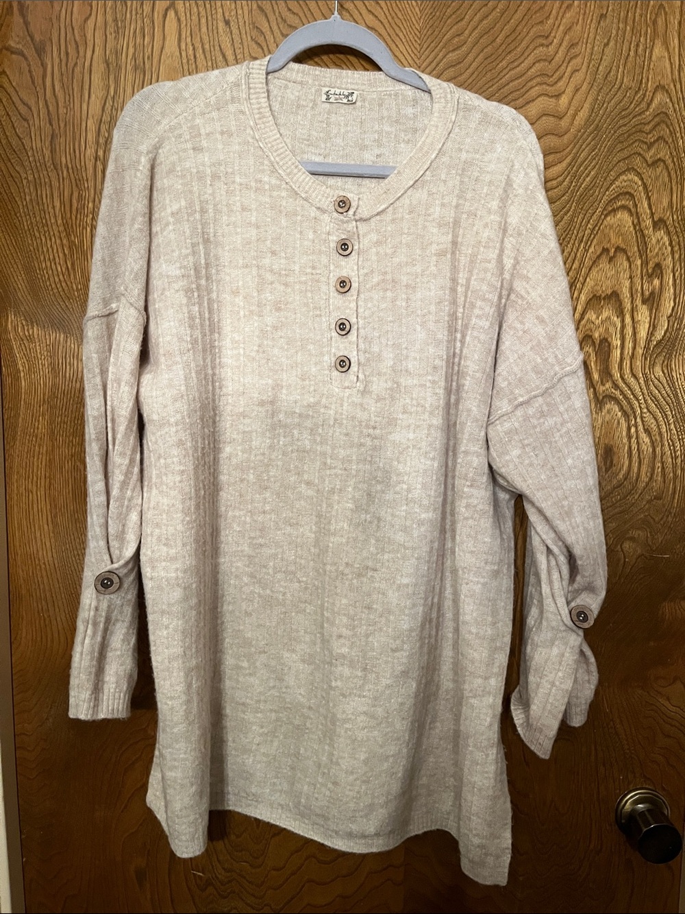 M Free People oversized Cozy Button-Front Women's Sweater Tunic in Light Beige